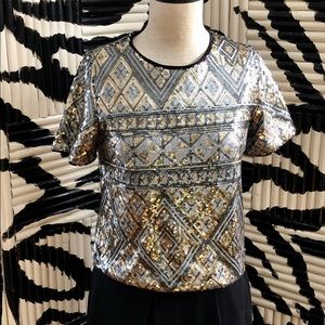 Forever 21 Gold And Silver Sparkly Sequin Top Med